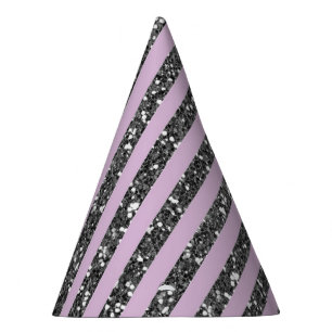 Lavender Lila Paars Silver Glitter Stripes Party Feesthoedjes