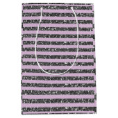 Lavender Lila Paars Silver Glitter Stripes Party Medium Cadeauzakje (Voorkant)
