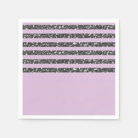 Lavender Lila Paars Silver Glitter Stripes Party Servet (Voorkant)