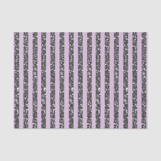 Lavender Lila Paars Silver Glitter Stripes Party Tissuepapier (Voorkant)