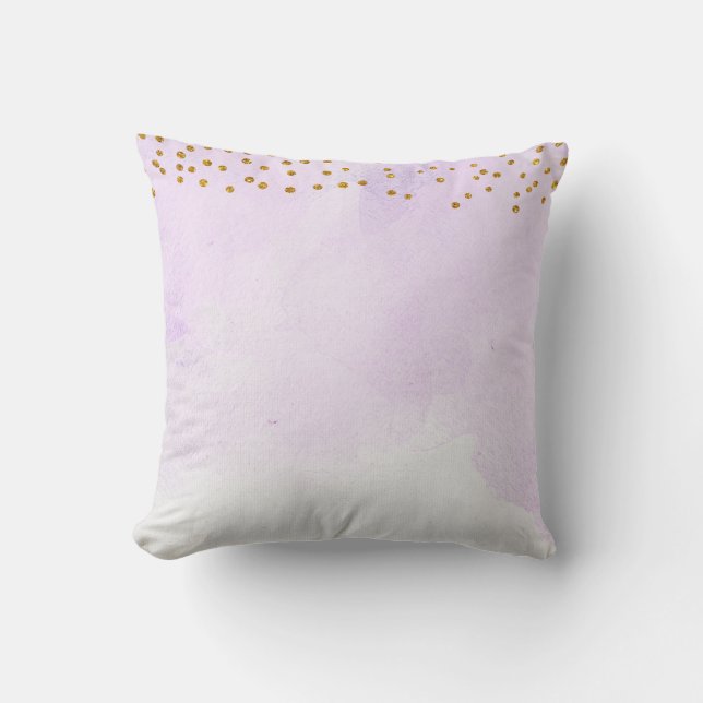 Lavender Lila Paarse Waterverf Gold Glitter Kussen (Voorkant)