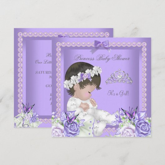 Lavender Lila Pearl Grey Baby shower Girl C Kaart (Voorkant / Achterkant)