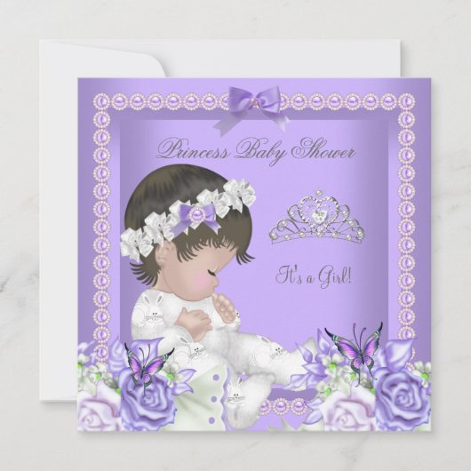 Lavender Lila Pearl Grey Baby shower Girl C Kaart (Voorkant)