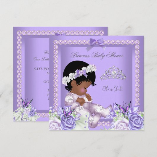 Lavender Lila Pearl Grey Baby shower Girl Kaart (Voorkant / Achterkant)