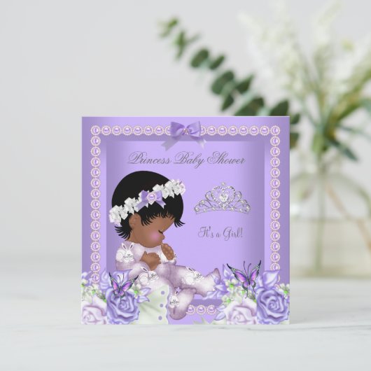 Lavender Lila Pearl Grey Baby shower Girl Kaart (Staand voorkant)