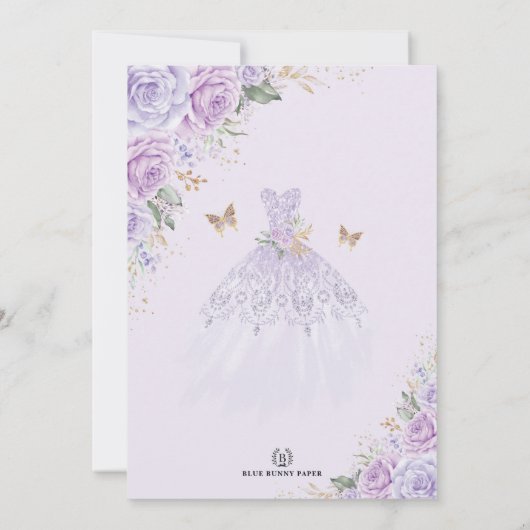 Lavender Lila Rozen Quinceañera Princess Birthday Kaart (Achterkant)