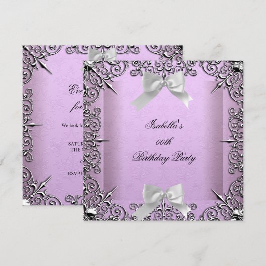  lavender Lila Silver White Birthday Party Kaart (Voorkant / Achterkant)