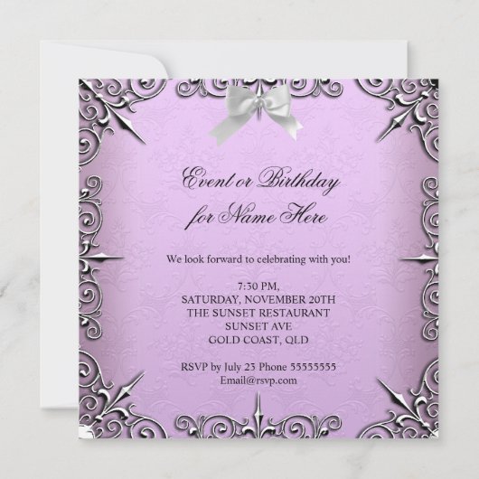  lavender Lila Silver White Birthday Party Kaart (Achterkant)