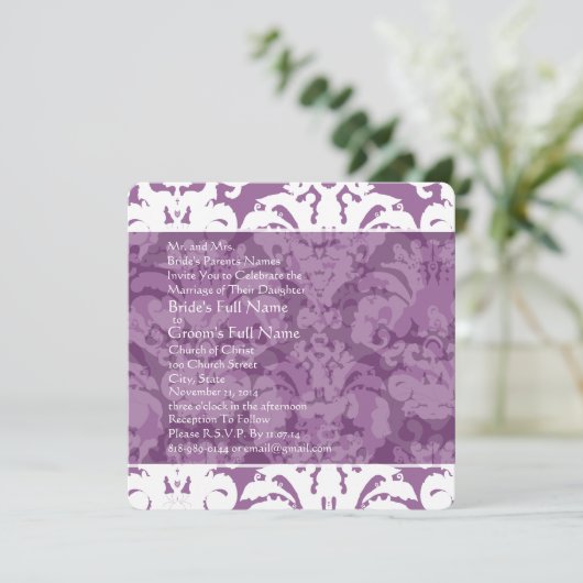 Lavender Lila uitnodiging tot huwelijk (Staand voorkant)