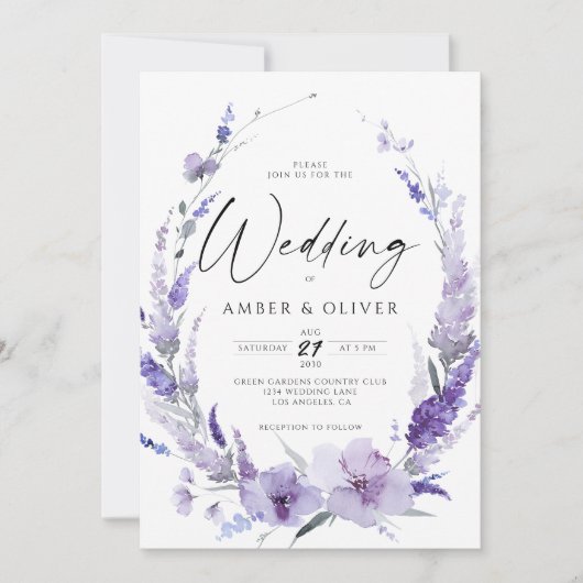 Lavender Lila Violet Elegant Modern Wedding Kaart