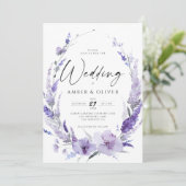 Lavender Lila Violet Elegant Modern Wedding Kaart (Staand voorkant)