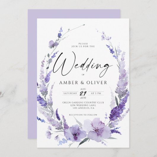 Lavender Lila Violet Elegant Modern Wedding Kaart (Voorkant / Achterkant)