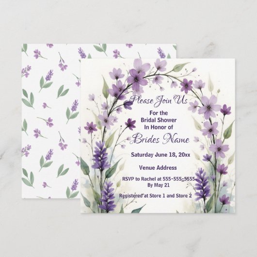 Lavender & Lilac Floral Arch Bridal Shower Kaart (Voorkant / Achterkant)