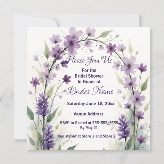 Lavender & Lilac Floral Arch Bridal Shower Kaart (Voorkant)