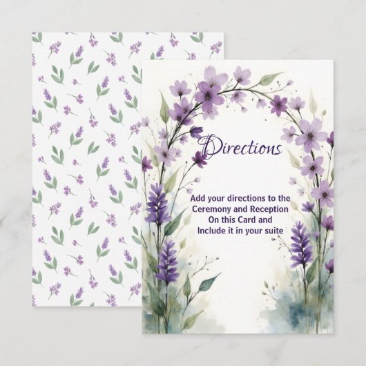 Lavender & Lilac Floral Arch Directions Card  Bedankkaart (Voorkant / Achterkant)