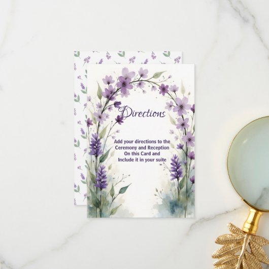 Lavender Lilac Floral Arch Directions Encl Card Bedankkaart (Voorkant / Achterkant in situ)
