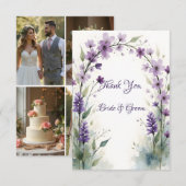 Lavender & Lilac Floral Arch Photo Thank you Card Bedankkaart (Voorkant / Achterkant)