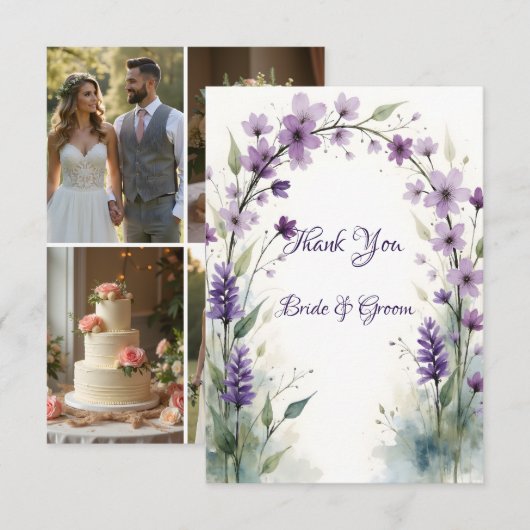 Lavender & Lilac Floral Arch Photo Thank you Card Bedankkaart (Voorkant / Achterkant)