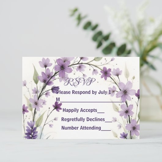 Lavender Lilac Floral Arch RSVP Card (Staand voorkant)