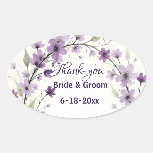 Lavender & Lilac Floral Arch Thank you Ovale Sticker (Voorkant)