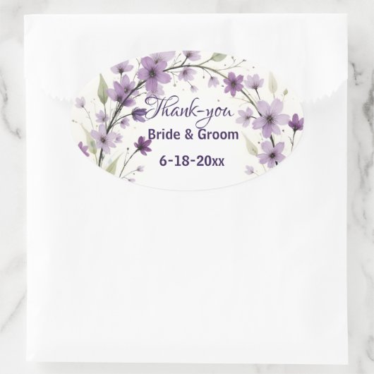 Lavender & Lilac Floral Arch Thank you Ovale Sticker (Tas)