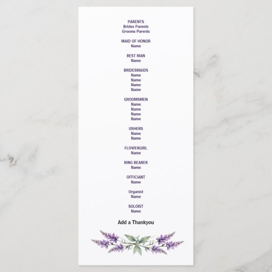 Lavender & Lilac Floral Arch Wedding Programmakaart (Achterkant)