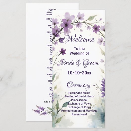 Lavender & Lilac Floral Arch Wedding Programmakaart (Voorkant / Achterkant)