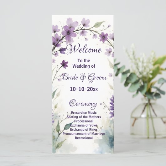 Lavender & Lilac Floral Arch Wedding Programmakaart (Staand voorkant)