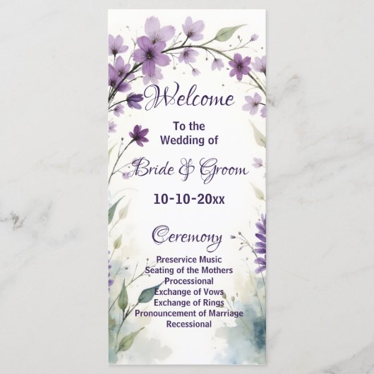 Lavender & Lilac Floral Arch Wedding Programmakaart (Voorkant)