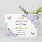 Lavender Lilac Floral Quinceañera 15 Save the Date (Staand voorkant)