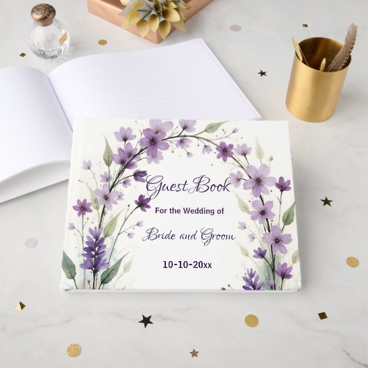 Lavender Lilac Floral Wedding Gastenboek (Voorkant open)