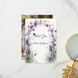 Lavender Lilac Floral Wedding Photo  Bedankkaart