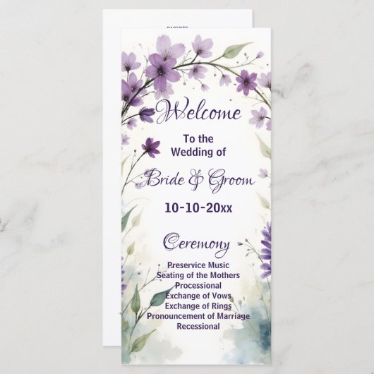 Lavender Lilac Floral Wedding Programmakaart (Voorkant / Achterkant)