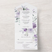Lavender Lilac Purple Peonies Greenery Wedding All In One Uitnodiging (Binnen)