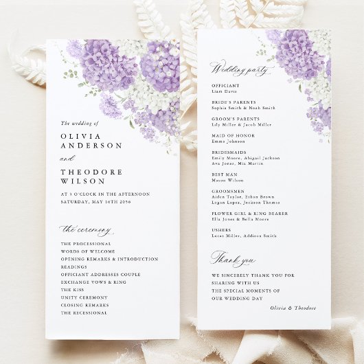 Lavender Lilac White Floral Wedding Ceremony Programmakaart