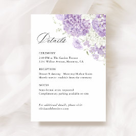 Lavender Lilac White Floral Wedding Details, Info Informatiekaartje