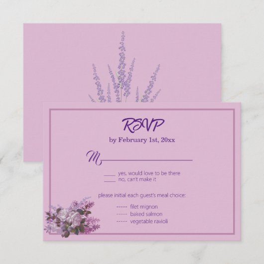 Lavender, Lilacs, Rozen, bruiloft RSVP Kaart (Voorkant / Achterkant)