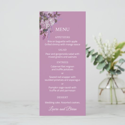 Lavender, Lilacs, Rozen, het Menu van de Weddensch (Staand voorkant)