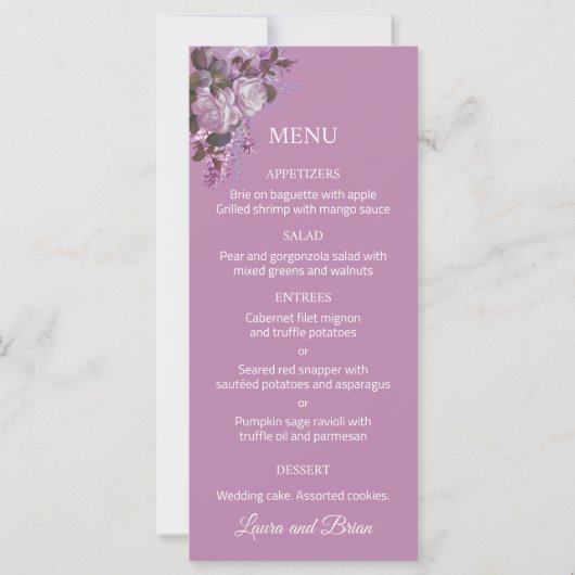 Lavender, Lilacs, Rozen, het Menu van de Weddensch (Voorkant)