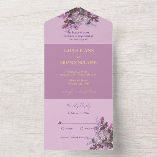 Lavender, Lilacs, Rozen, huwelijk All In One Uitnodiging (Binnen)