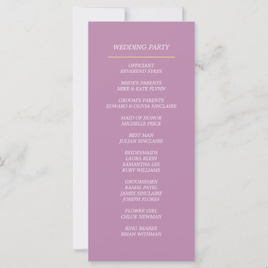 Lavender, Lilacs, Rozen, Wedding Program (Achterkant)