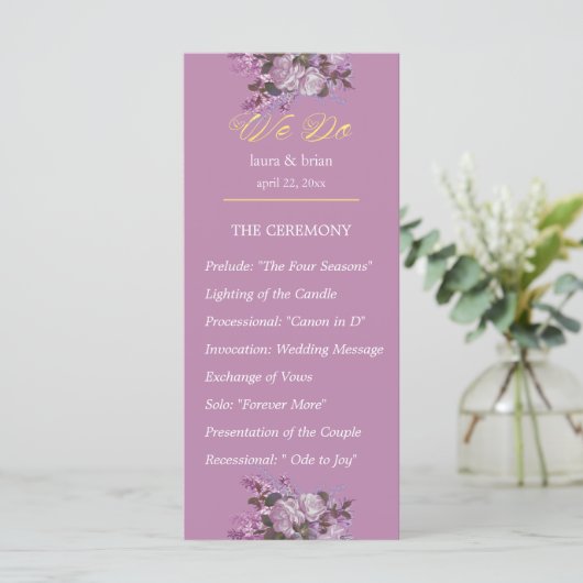 Lavender, Lilacs, Rozen, Wedding Program (Staand voorkant)
