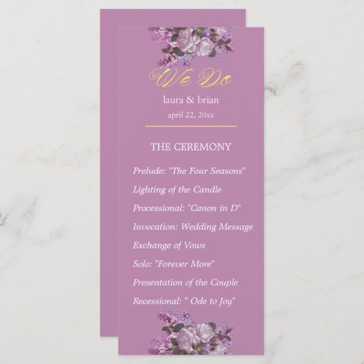 Lavender, Lilacs, Rozen, Wedding Program (Voorkant / Achterkant)