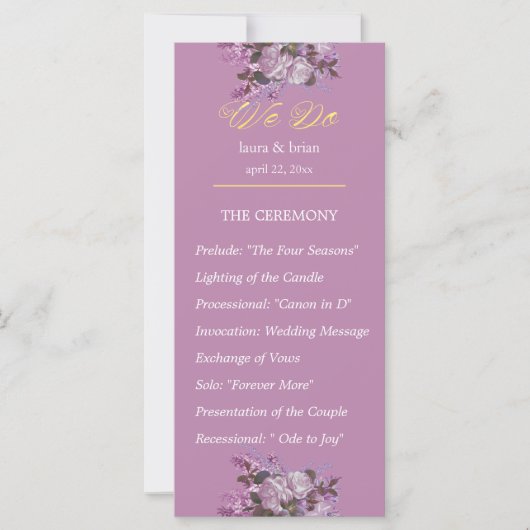 Lavender, Lilacs, Rozen, Wedding Program (Voorkant)