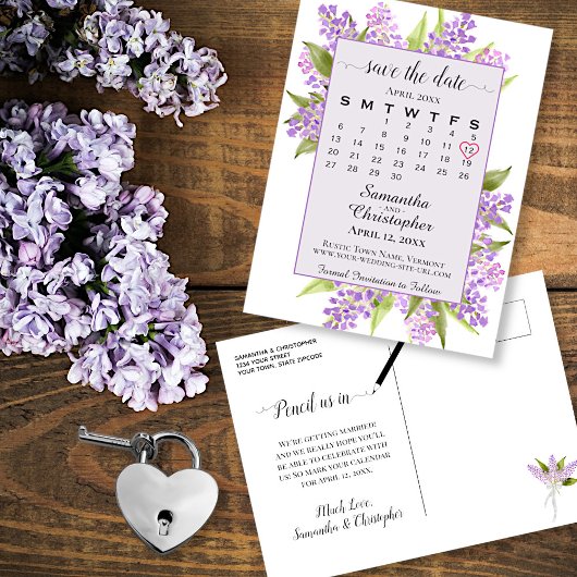 Lavender Lilacs Wedding Save the Date Calendar Aankondigingskaart