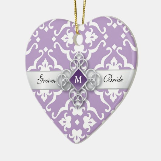 Lavender Lily Damask Wedding Momento Keramisch Ornament (Links)