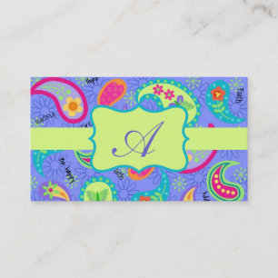 Lavender Lime Green Modern Paisley Monogram Visitekaartje