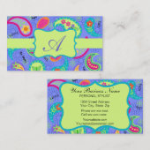 Lavender Lime Green Modern Paisley Monogram Visitekaartje (Voorkant / Achterkant)