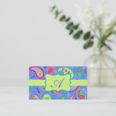 Lavender Lime Green Modern Paisley Monogram Visitekaartje (Staand voorkant)