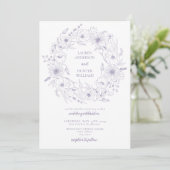 Lavender Line Art Floral Wreath Wedding Kaart (Staand voorkant)